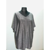 Błyszcząca wieczorowa tunika Oversize z dekoltem - ciemne srebro